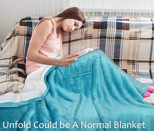 Miniatura 3 de Tirrina Manta poncho de polar 2 en 1, muy suave y cómoda, para adultos mujeres, hombres y niños para uso interior o al aire libre, 55x80 pulgadas