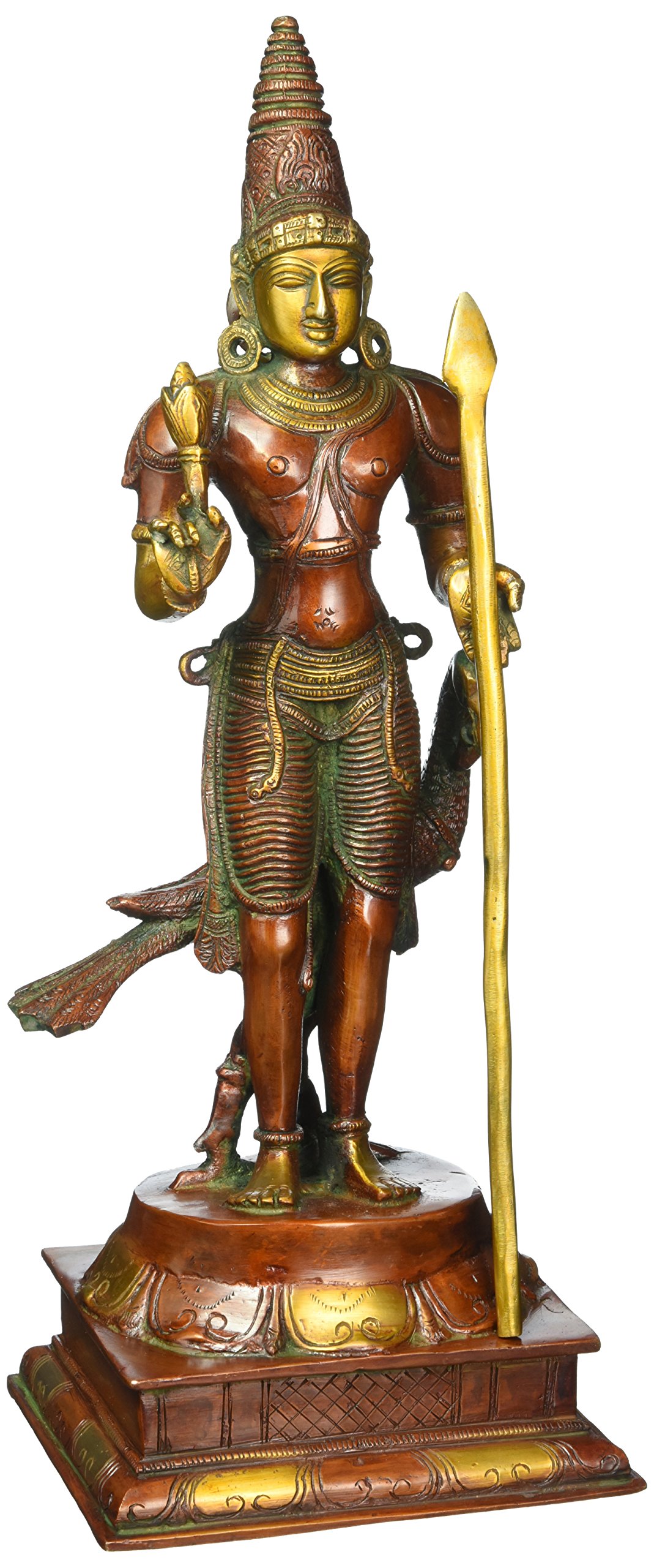 Statue de Lord Kartikeya en laiton de 39 cm sculptée à la main pour autel
