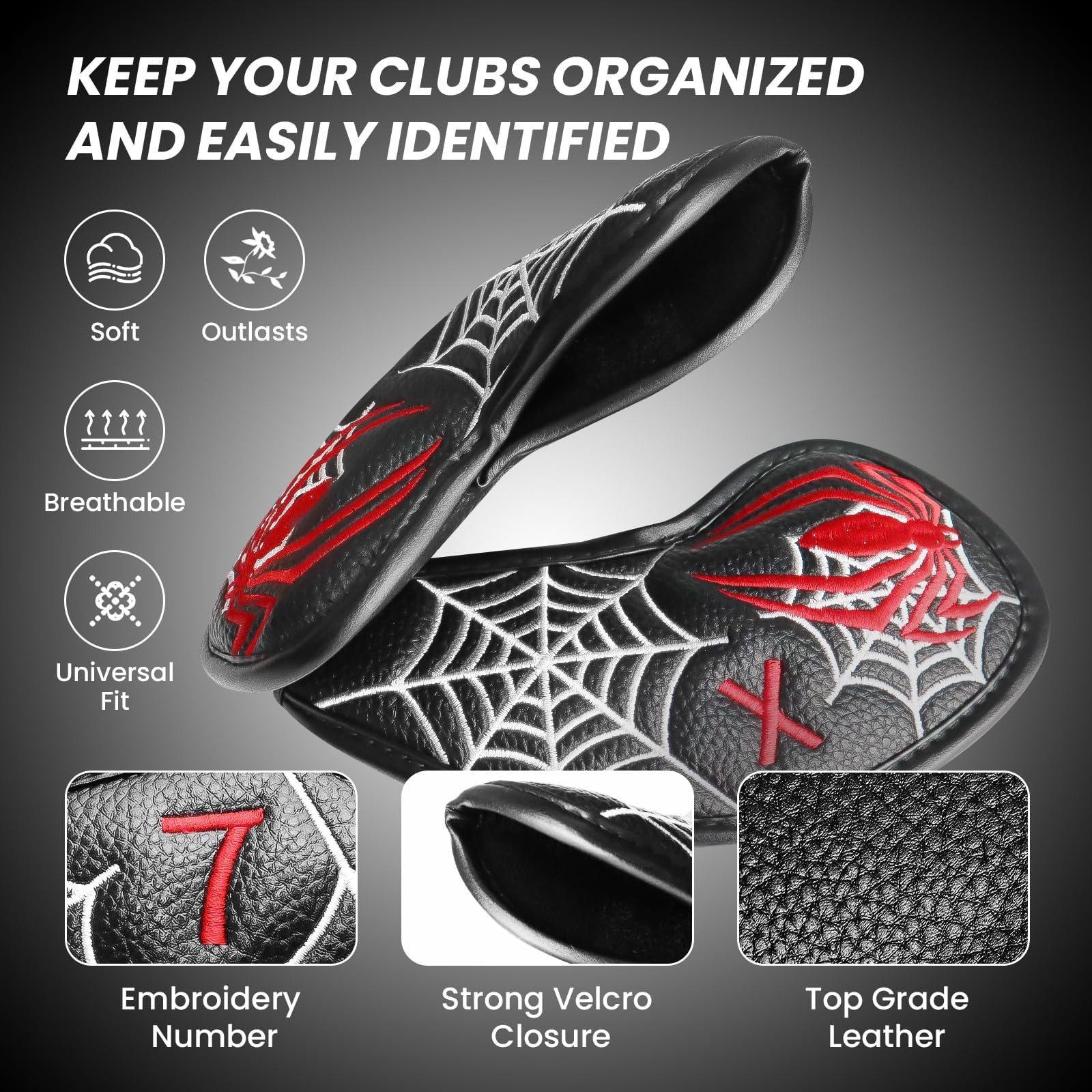 Golf Headcover pokrowiec na rakietę, żelazny pokrowiec na głowę ze sztucznej skóry, zestaw 12 czerwonych, niebieskich i czarnych, dla mężczyzn i kobiet