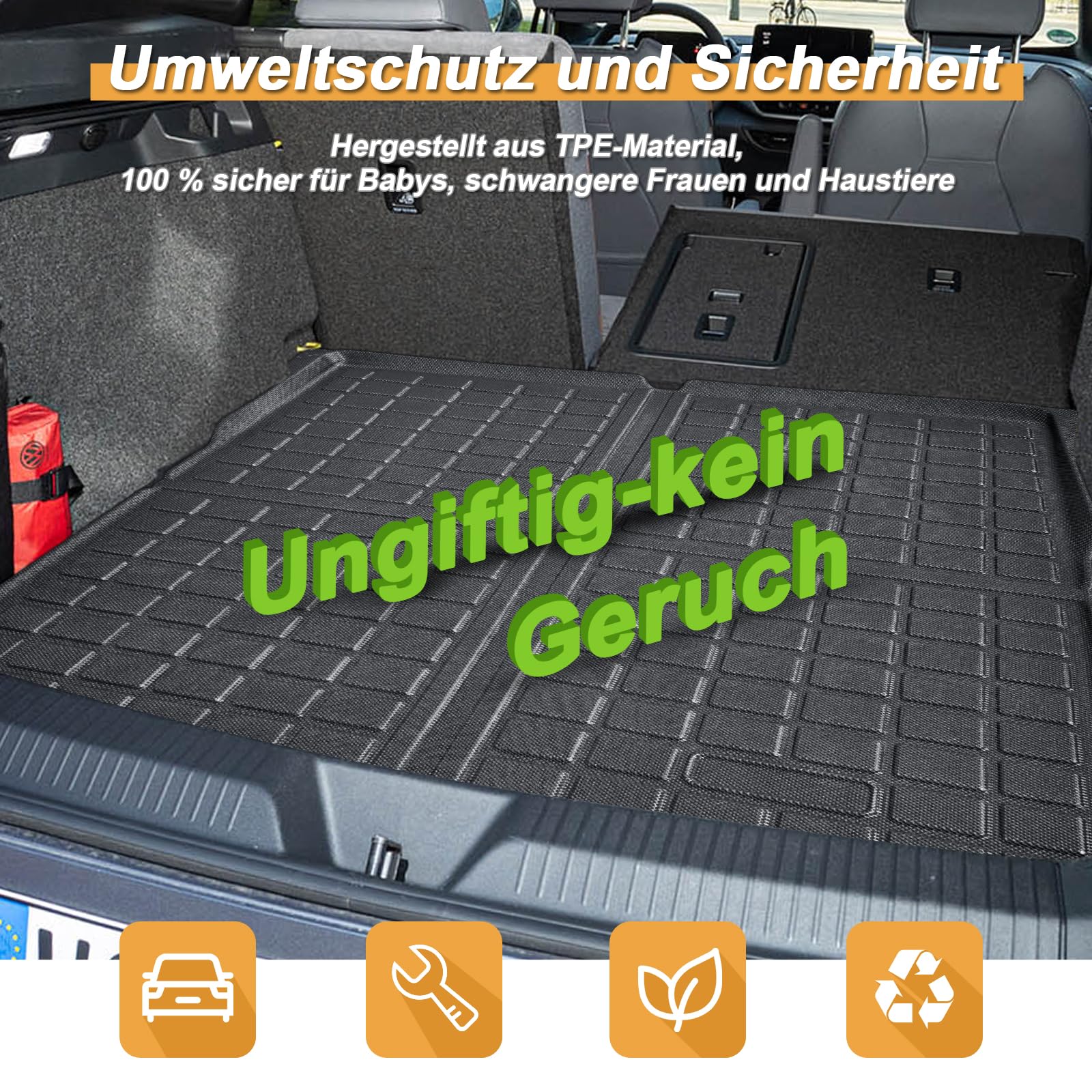 ECOZEN Wanna do bagażnika do VW ID.4 2021-2025, TPE na każdą pogodę, oryginalna mata do bagażnika 3D, 3-warstwowa guma, wodoszczelna, wysokie dopasowanie, wysoka krawędź, wanna do bagażnika VW ID.4