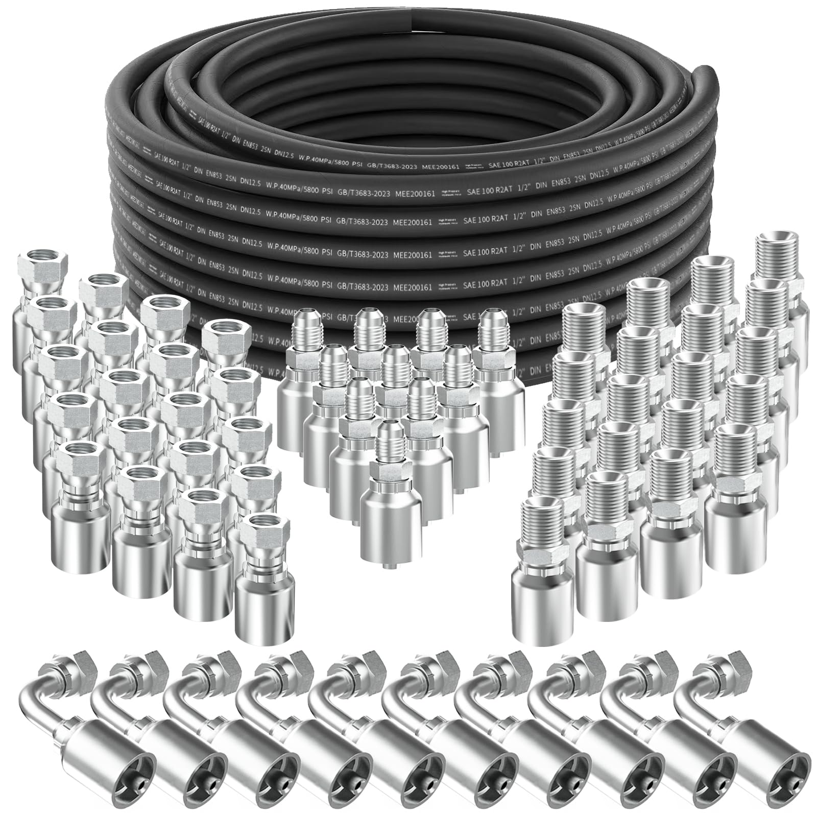300Ft 1/2 inch Hydraulic Hose with 60PCS Fittings