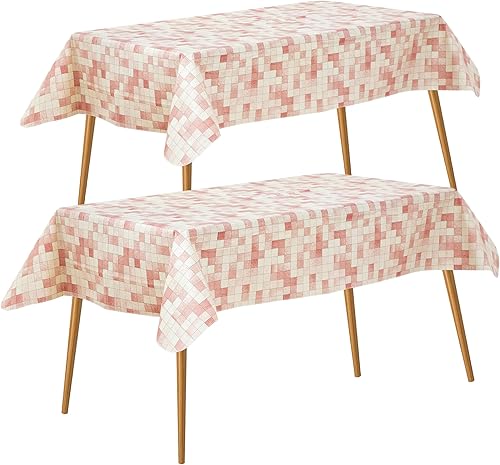 Vista 202 de FIFTY FEET Mantel rectangular de 70 x 52 pulgadas, mantel de vinilo con respaldo de franela para mesas rectangulares impermeable, cubierta de mesa