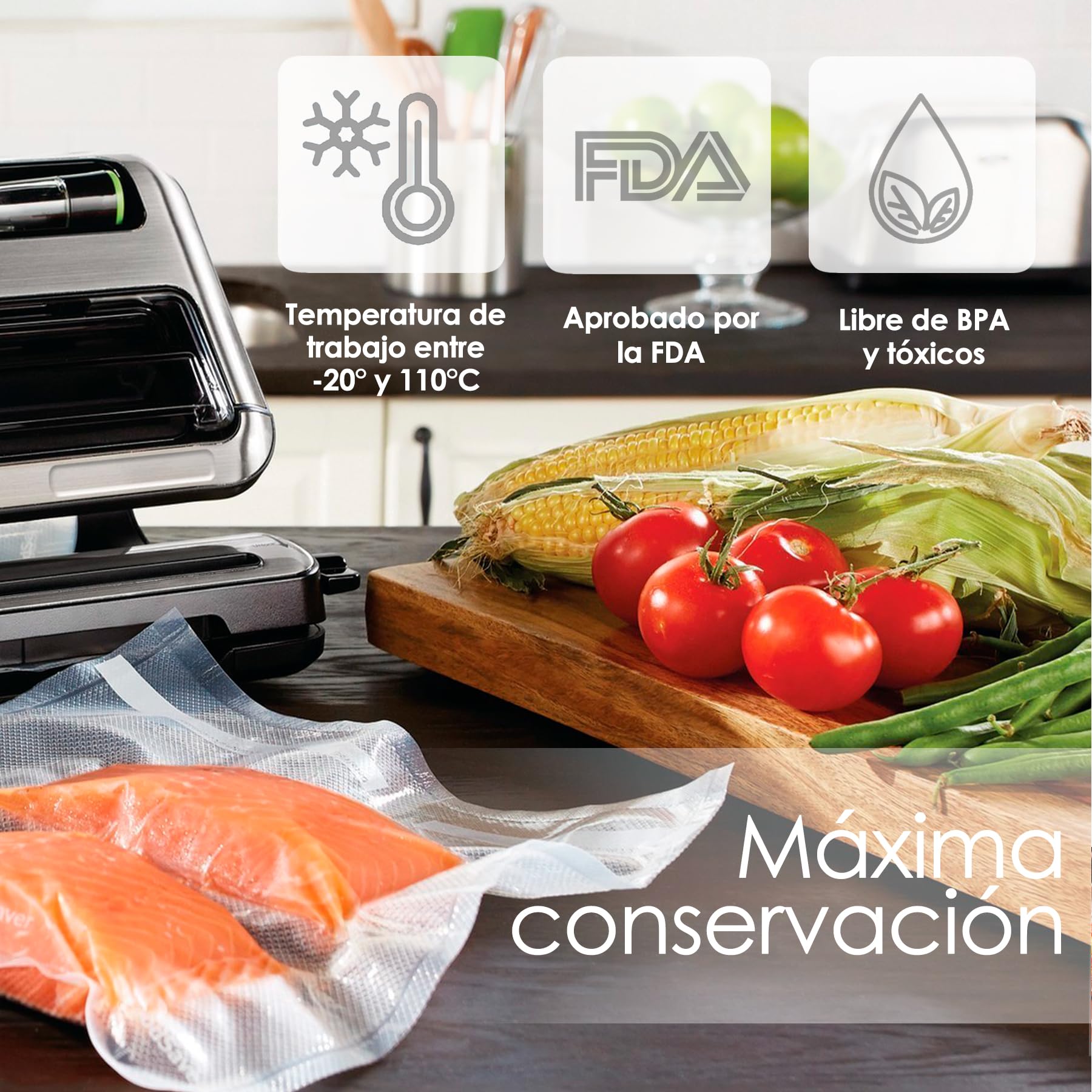 Bolsa Gofrada Envasado al Vacío, 50, 200, 500 o 800 und 28x40cm Bolsas para Envasar al Vacío, Conservación de Alimentos, Bolsas de plástico Precortadas para comida, BPA Free