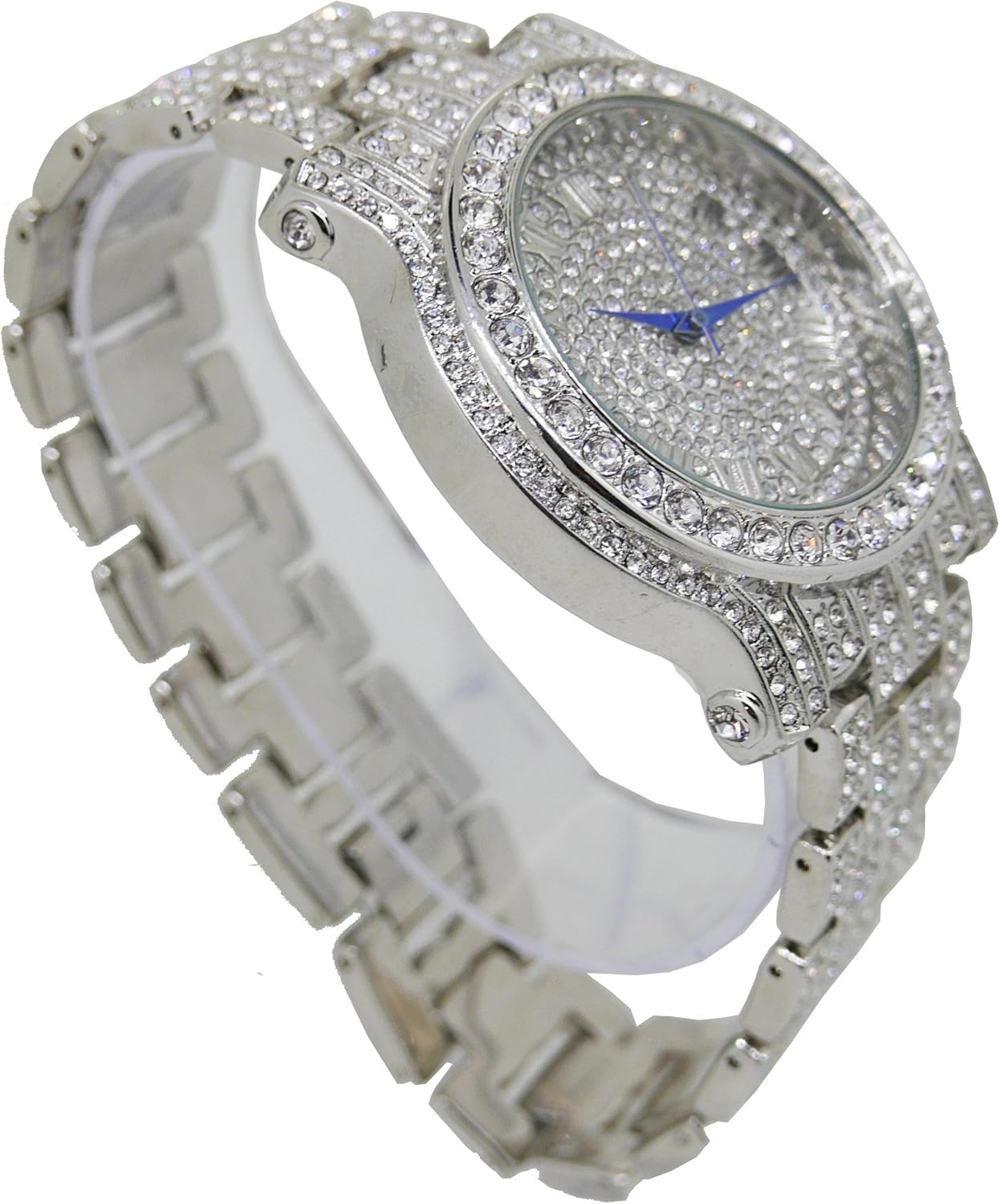 Charles Raymond Bling-ed Out Silver Round Luxury Mens Watch w/Bling-ed Out Bracelet - L0504B
