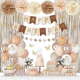 Neutral Birthday Decorations for Women Girls, White Sand Gold Confetti M...
