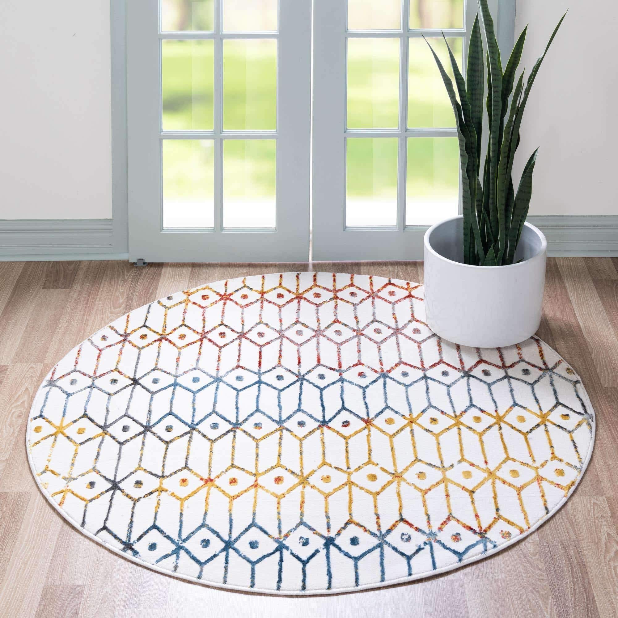Unique Loom Matrix Trellis Collection Area Rug - Diamonds (3' 3" Round, Multi/ Blue)