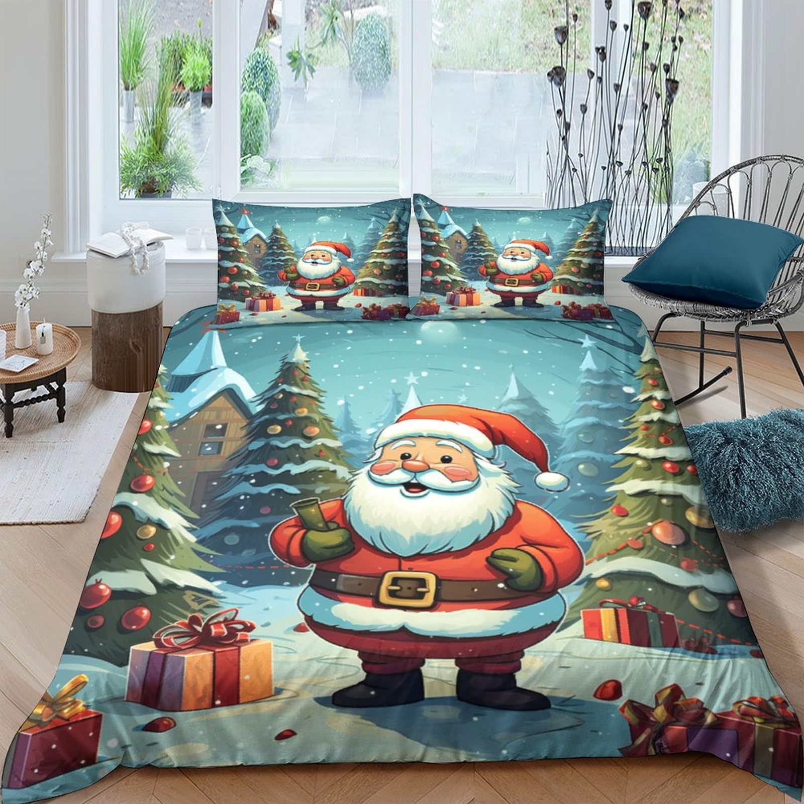 Parure de lit Noël 200x200 housse de couette 3D et taies d'oreiller