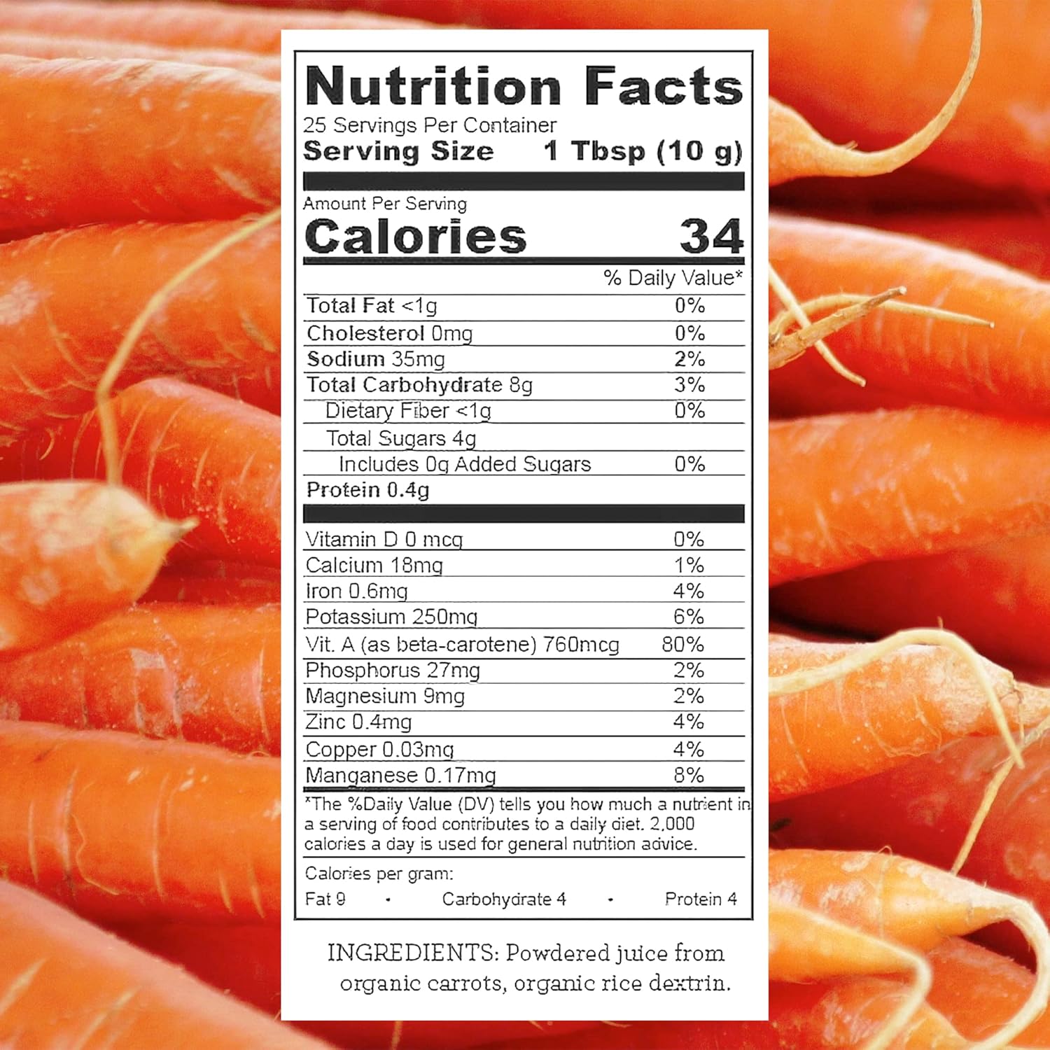 Hallelujah Diet Max Organic Carrot Juice Powder - Made with Pure Organic Carrot Juice, No Artificial Sweetners, Vegan, Gluten Free (8.8oz) - Image 2