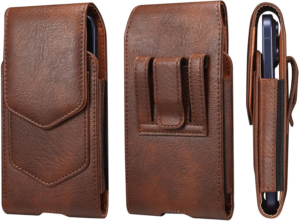 Phone Holster Pouch Case PU Leather Cell Phone Belt Holder for Motorola Moto G Power G Play G Stylus 5G Samsung Galaxy A16 A17 A14 A13 A37 A36 A26 A06 A32 5G, S26 S25 S23 S22 Ultra BLU G35 (Brown, XL)
