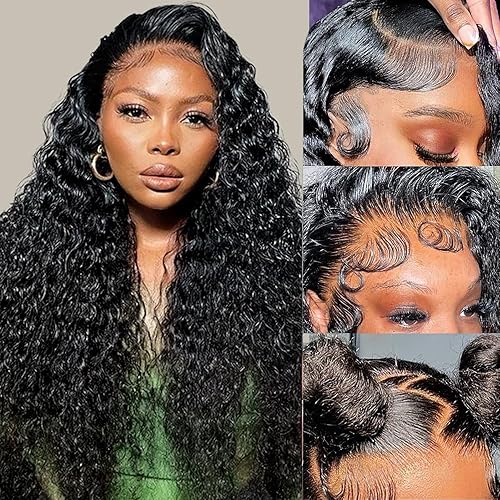 Deep Wave Lace Front Wigs Human Hair 13x4 HD Lace Front Wigs Human Hair Pre Plucked Brazilian Curly HumanHair Wig 200 Density Glueless Frontal Wigs For Women(18inch)