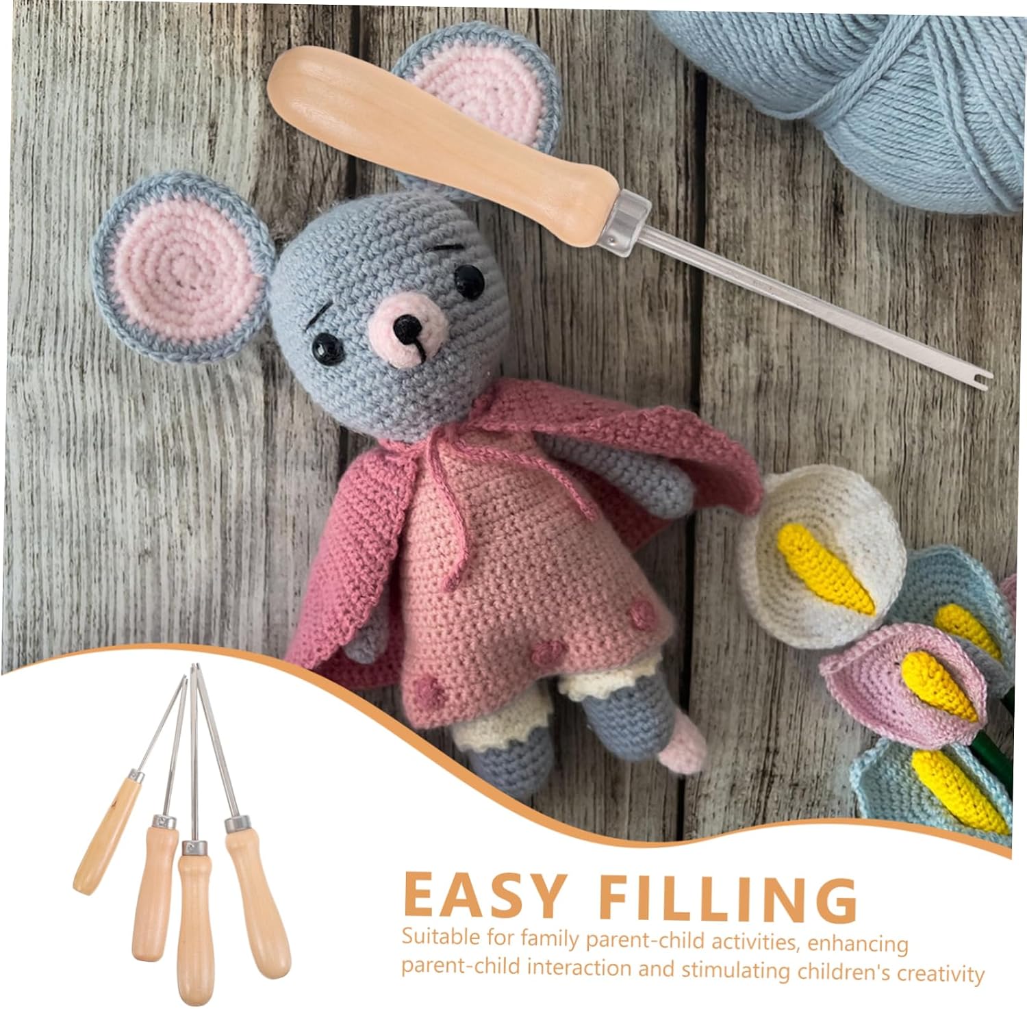 TEHAUX 4pcs Craft Stuffing Tool with Handle for Doll Making and Plush Filling Ergonomic Design for Efficient Stuffing and Versatile Sewing Craft Supplies
