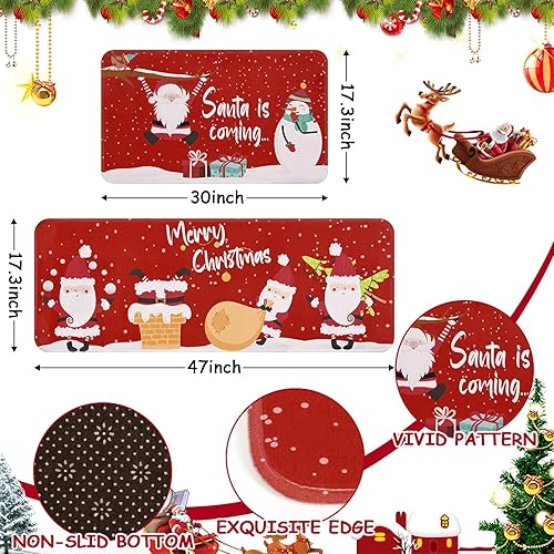 Miniatura 2 de Alishomtll Christmas Kitchen Mats for Floor 2 Pieces, Washable Absorbent Kitchen Rugs Non Slip for Christmas Decors, Cute Santa Christmas Rug and