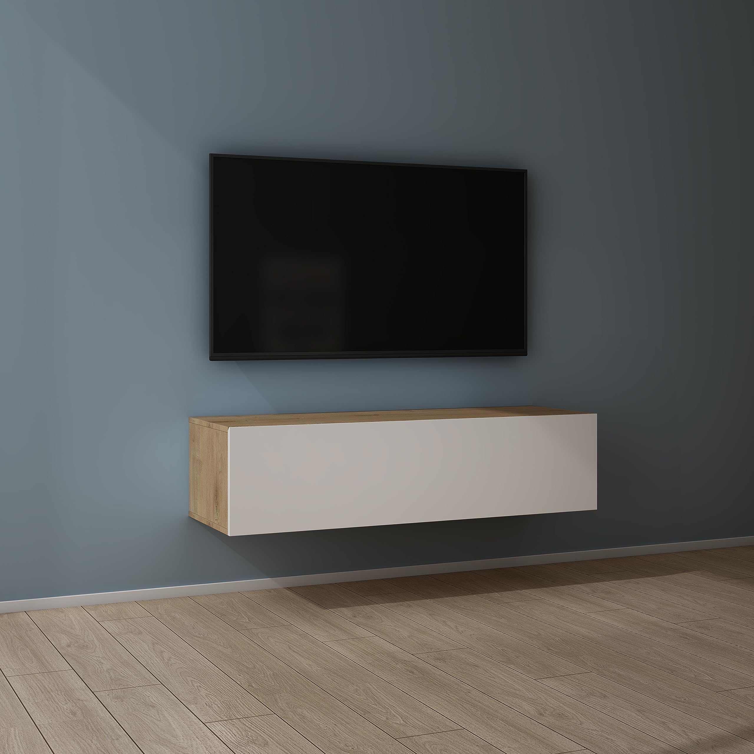 Mai & Mai Mobile TV per Televisore 120x40,2x30cm, Armadietto per TV con 2 Ante Armadietto Basso Soft-close per Soggiorno, Sala da Pranzo, Camera da Letto Fernsehschrank02, Marrone chiaro+Bianco opaco