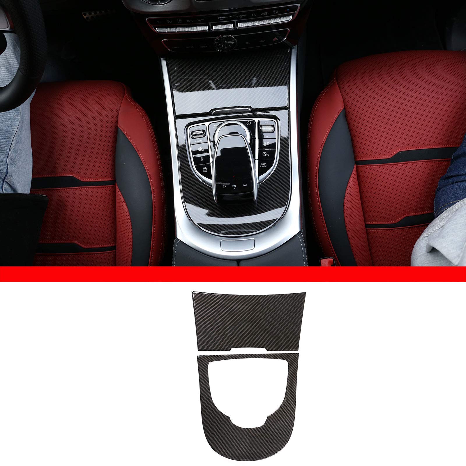 ABS chromowana konsola środkowa panel przekładni ramka osłona naklejki 2 szt. do Benz klasy G W463 2019 2020 akcesoria samochodowe (włókno węglowe)