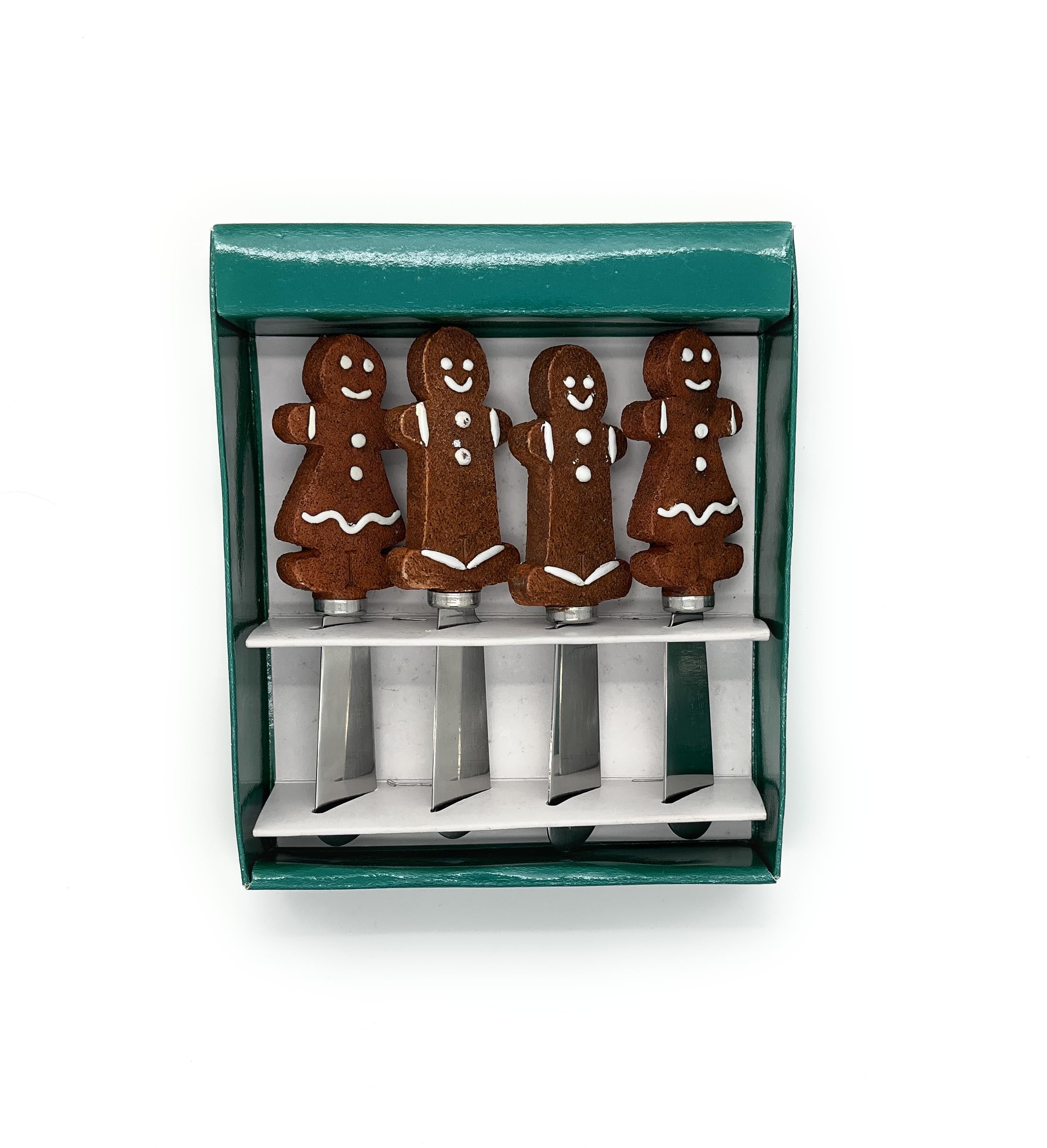 MrNoel's Gingerbread Boy & Girl Spreader Knives 4-Piece Hand Painted Resin Handle with Stainless Steel Blade Multipurpose Cheese Spreader set