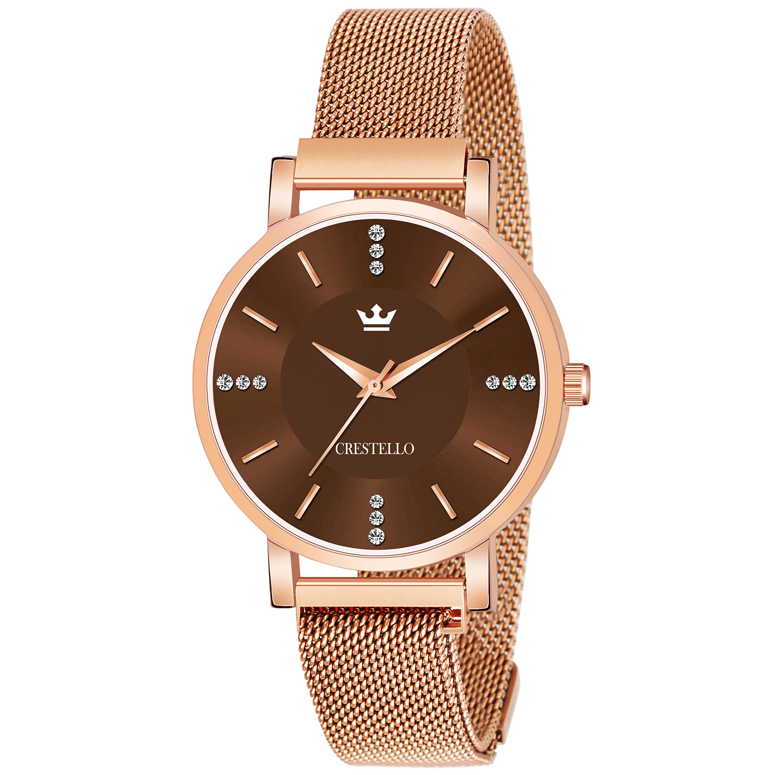 CRESTELLO Rose Gold Plated Mesh Chain Analog Watch For Women(Cr-Rg113 Brw) (B09KPNRRXY) Amazon Price History, Amazon Price Tracker