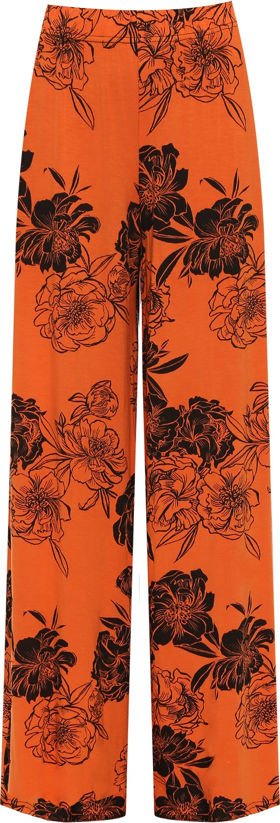 Wearall Women's Orange Plus Floral Print Wide Leg Palazzo Trousers Pants Flared Harem - 16-18