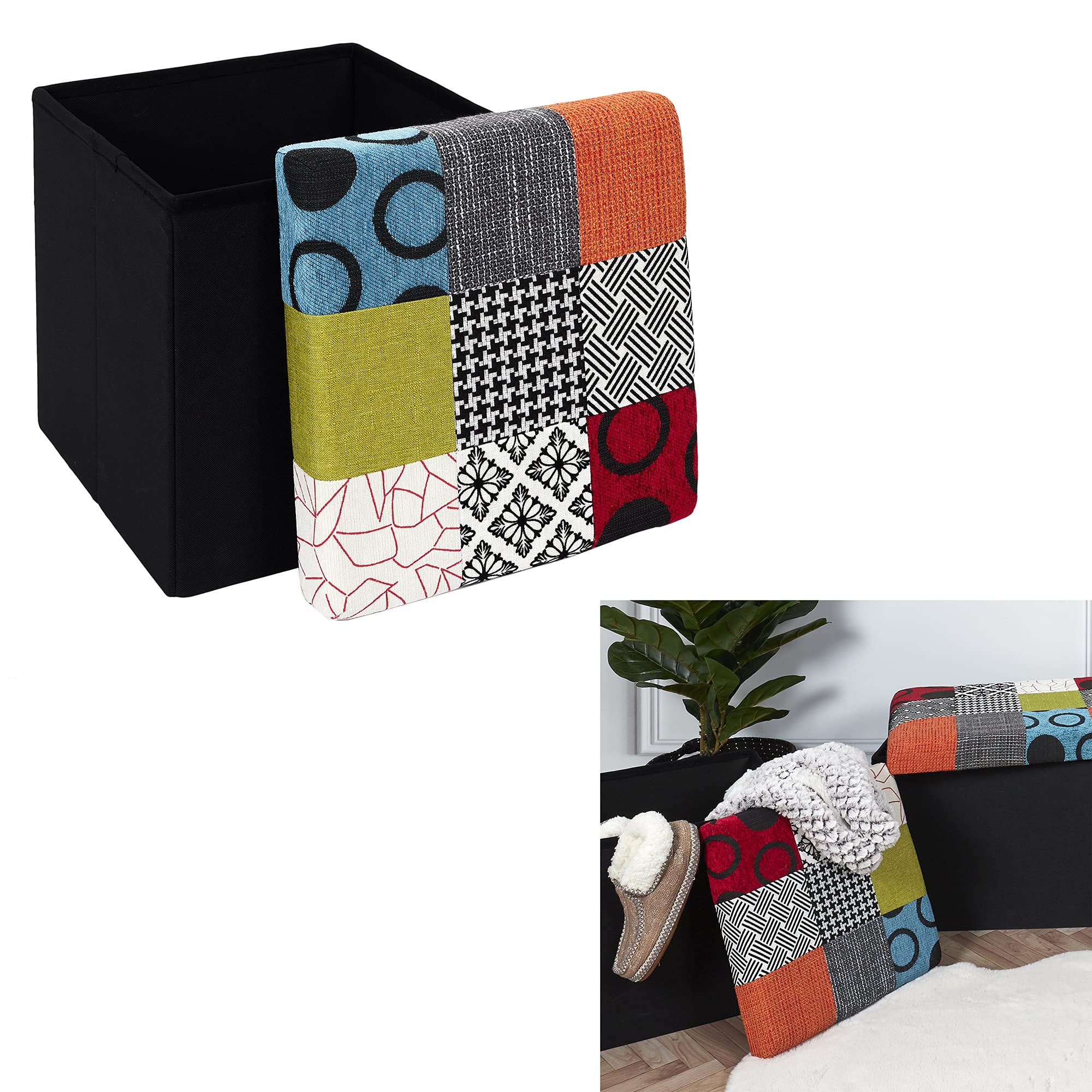CAJA-PUF PLEGABLE PATCHWORK Multicolore