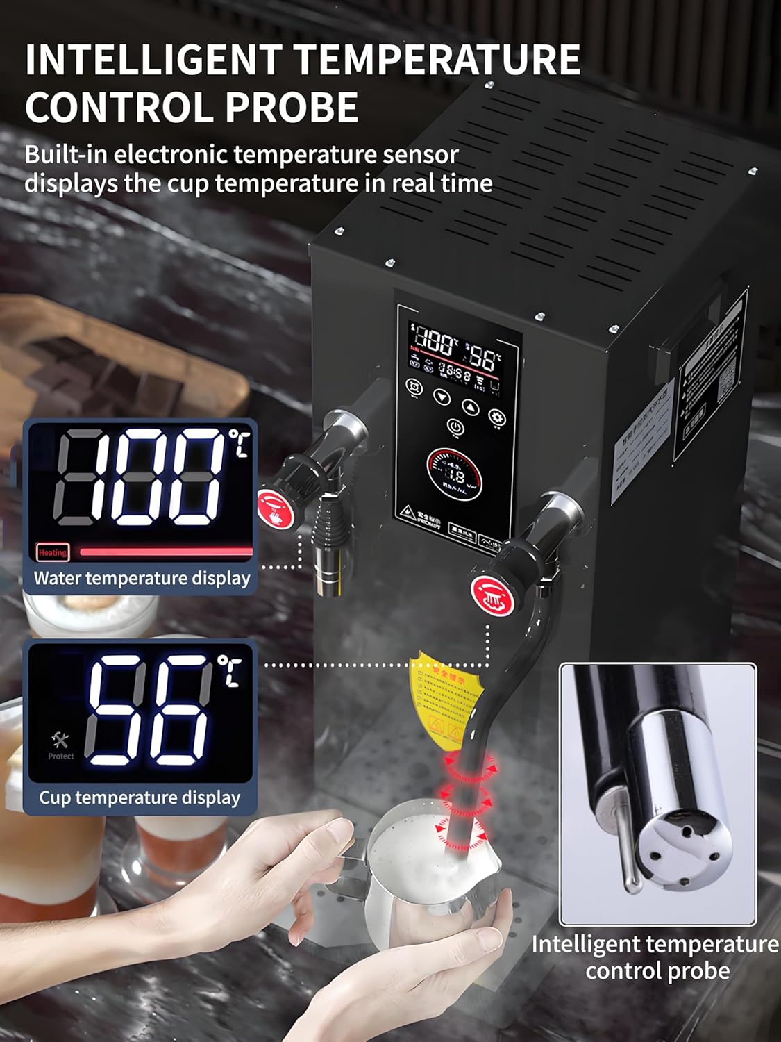Commercial Milk Frother & Beverage Heater - 2500W Multi-Functional Milk Steamer Machine with LED Display Panel, for Latte, Cappuccino, Coffee, Milk Tea Foam, Hot Water Dispenser