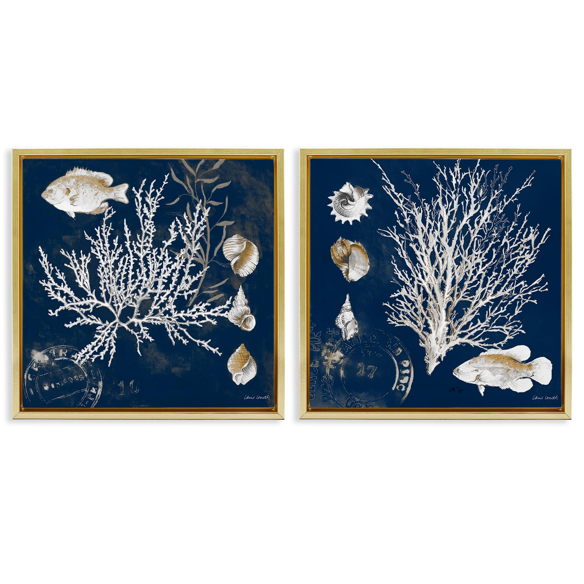 'Navy Coral Medley'| 2pc Floating Frame Art Set 2