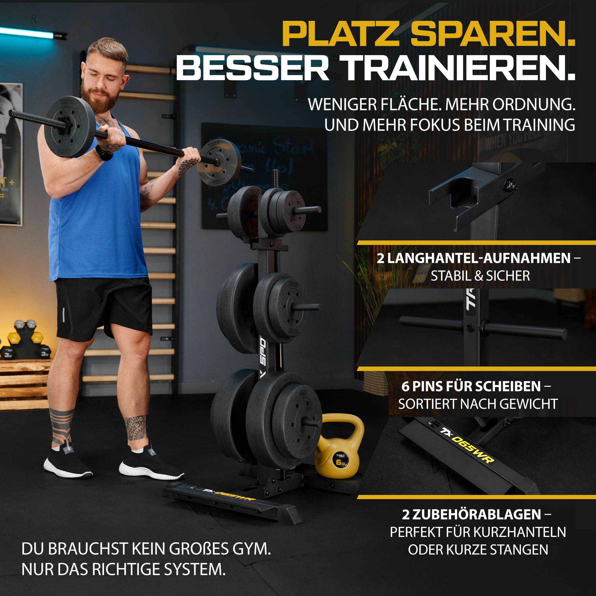 TREX SPORT Hantelscheibenständer Home Gym Hantelablage bis 360 kg TX-065WR