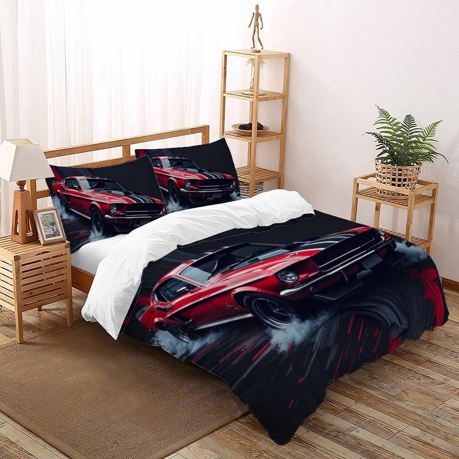 Housse de couette voiture de sport rouge lit 2 places sans pli