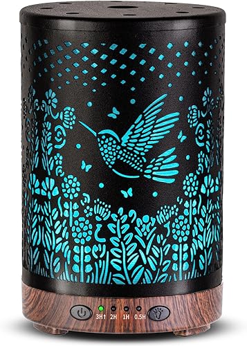 Difusor de aceite esencial de 4.1 fl oz, difusor de aromaterapia de metal, humidificador de niebla fría con protección de apagado automático, 7