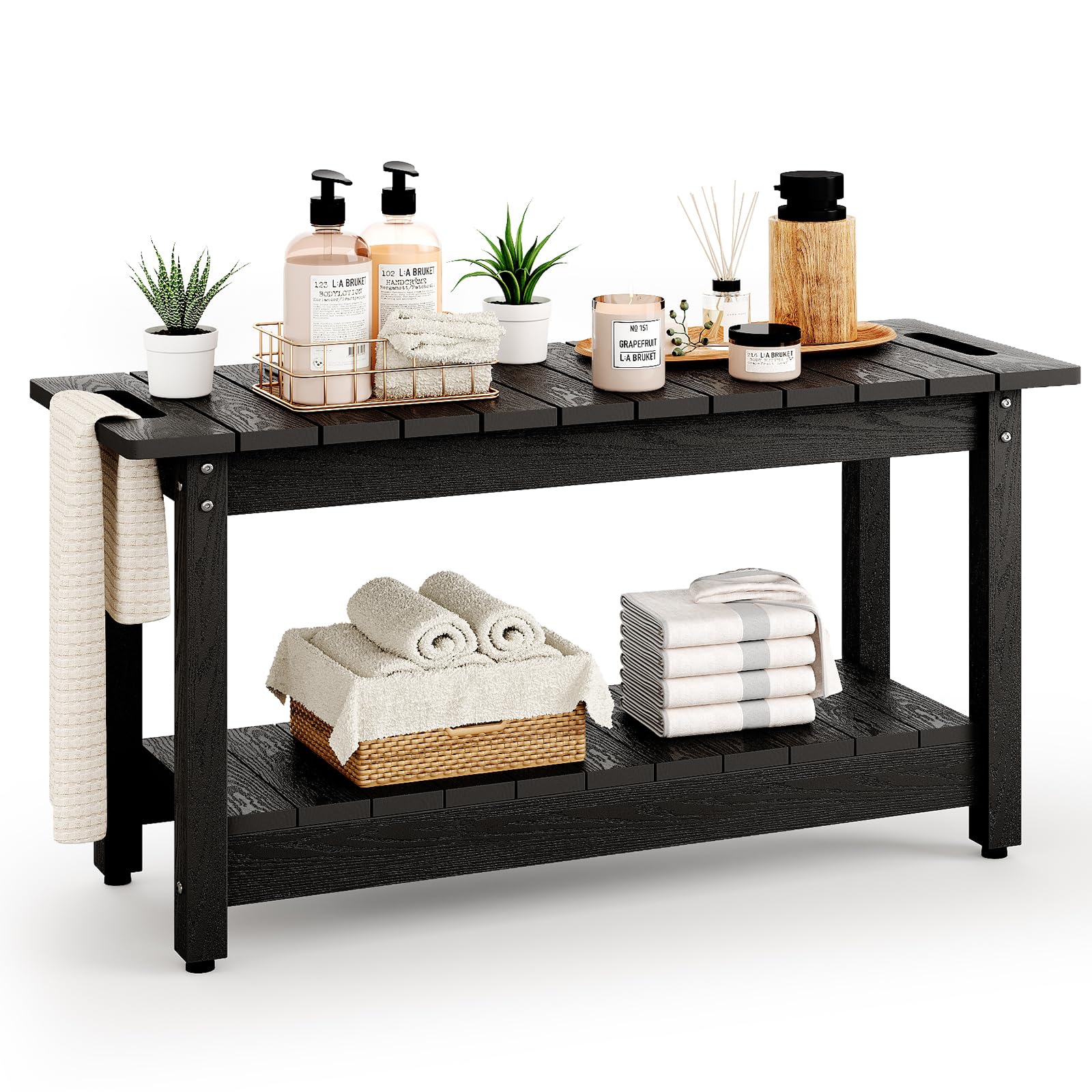 LAHAAP 35" Shower Bench, Waterproof Poly Lumber Shower Stool for Shaving Legs, Shower Chair Seat Holds up to 400lbs, Bathroom Bench for Inside Shower,