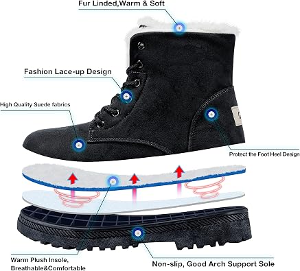 HARENCE Snow Boots for Women Winter: Warm Fur Lined Ankle Booties Comfortable Lace Up Slip on Outdoor Walking Boot