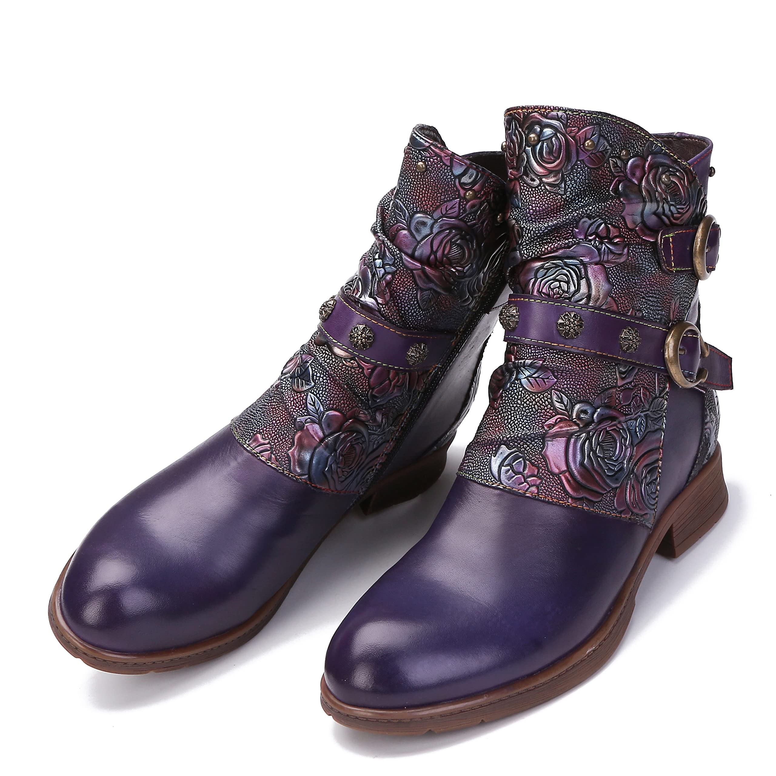 CrazycatZ Women Leather Ankle Leather Colorful Boots Vintage Leather Boots