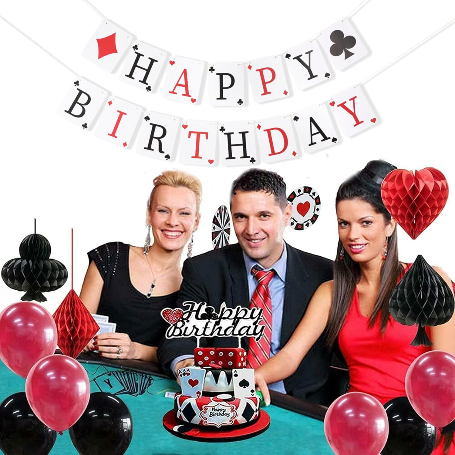 Casino Happy Birthday Banner - Poker Casino Theme Party Decorations, Las Vegas Poker Night Party Supplies - Image 3