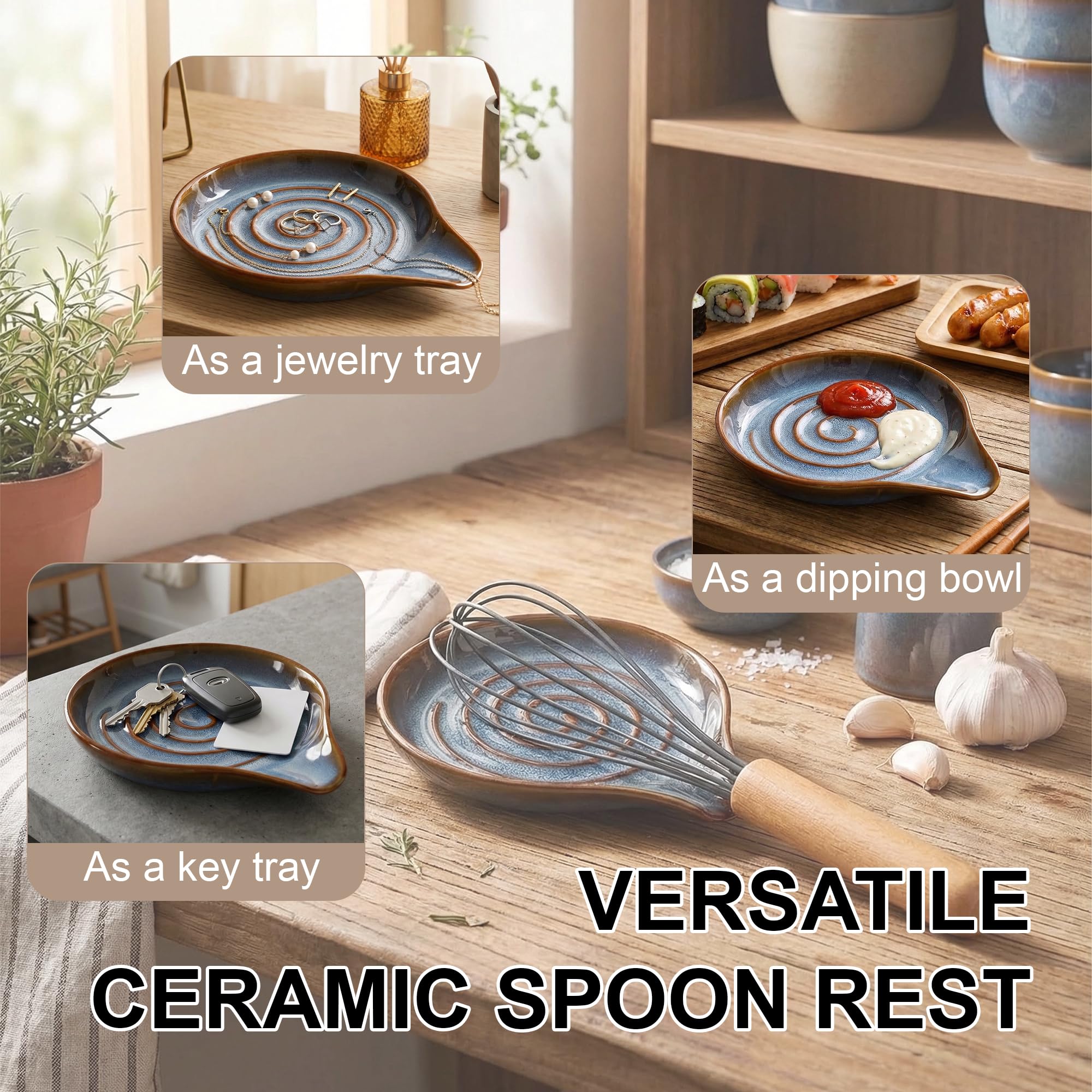 Repose Cuillère Cuisine en Céramique, Porte-Cuillère Multifonction pour Ustensiles de Cuisine, Lavable au Lave-Vaisselle