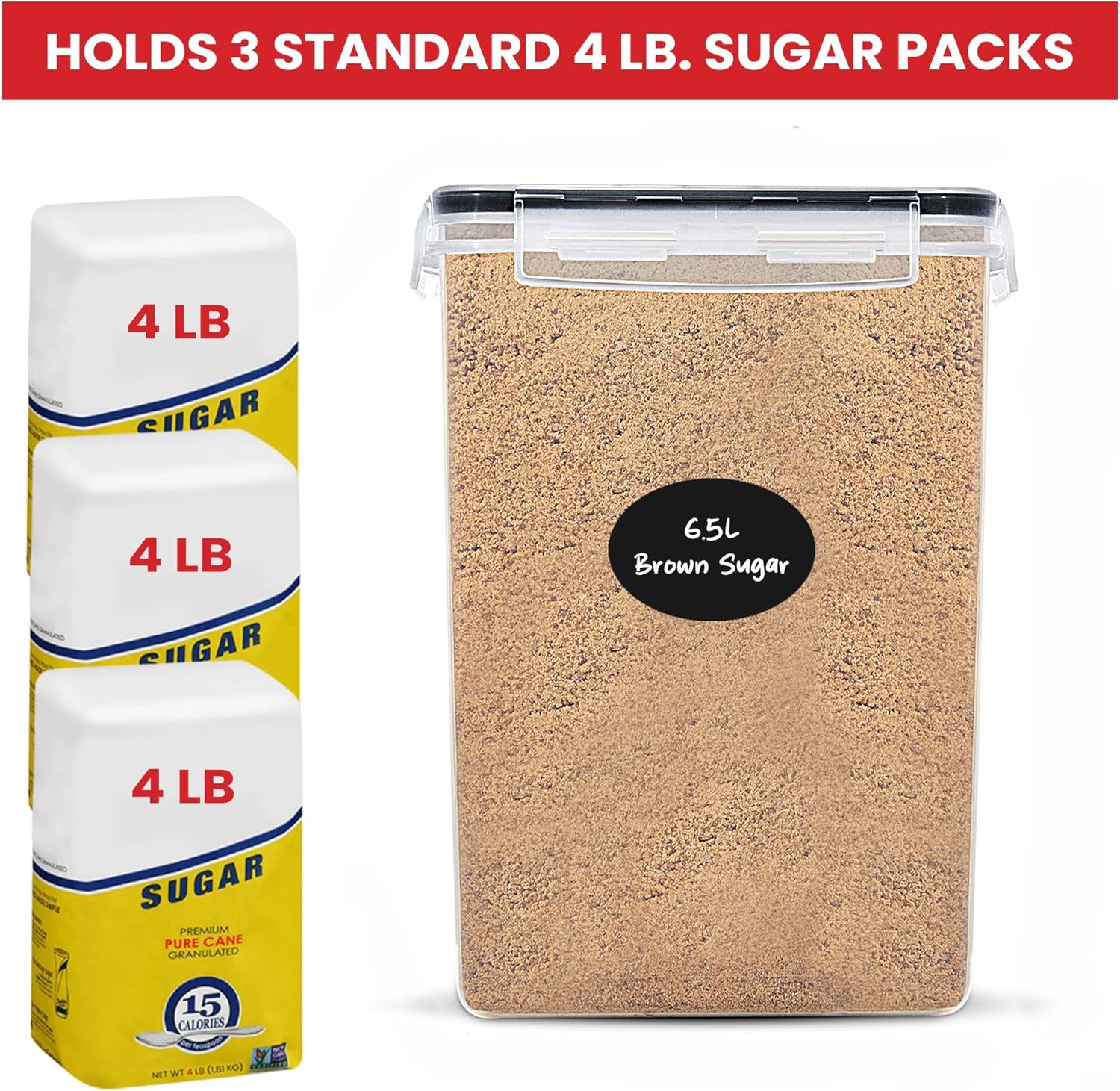 Extra Large Flour and Sugar Storage Containers 6.5L/220 Fl. oz; Set of 2 Plastic Bulk Airtight Food Storage Rice Containers With Lids - Kitchen Pantry Organizer and Storage Canisters, Marker & Labels - Image 2