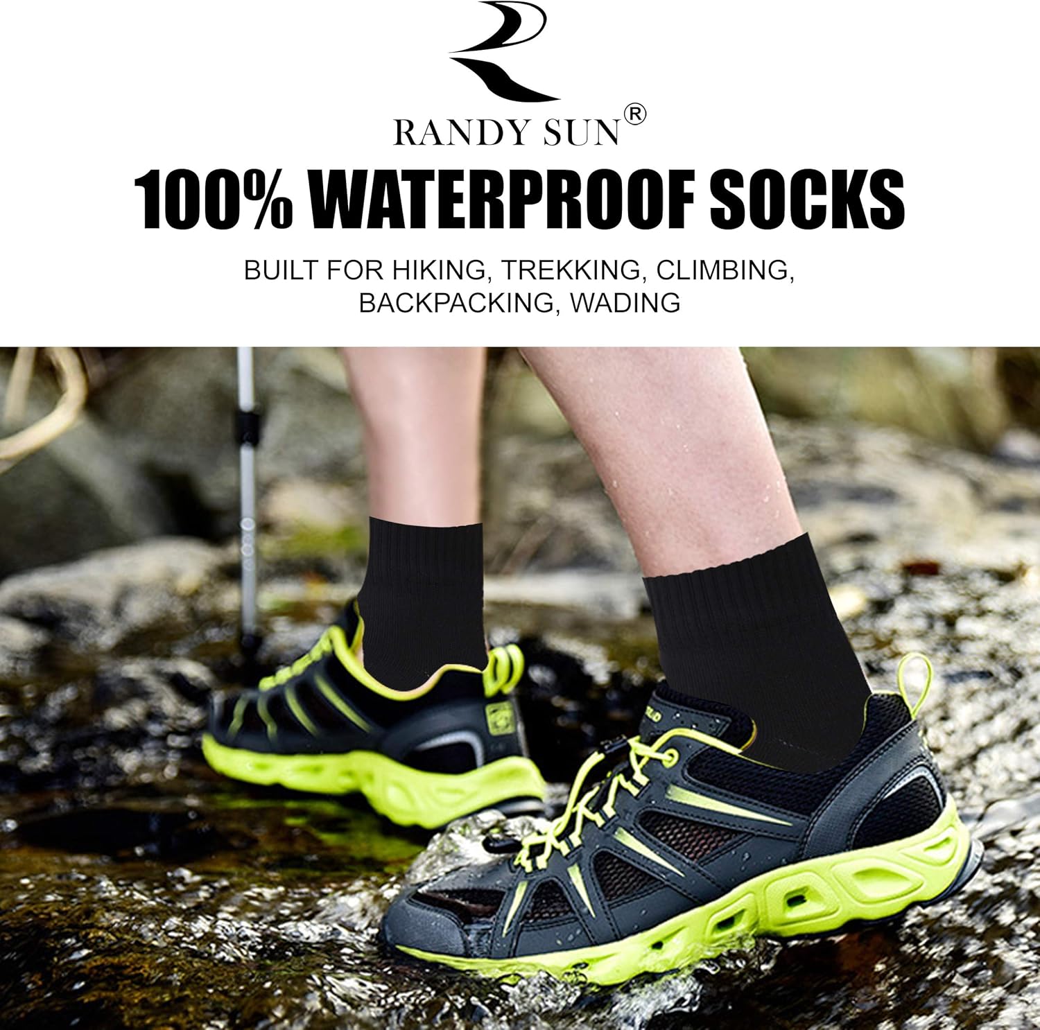 RANDY SUN Waterproof Socks, Unisex Hiking Wading Trail Running Kayaking Crew Socks - Image 3