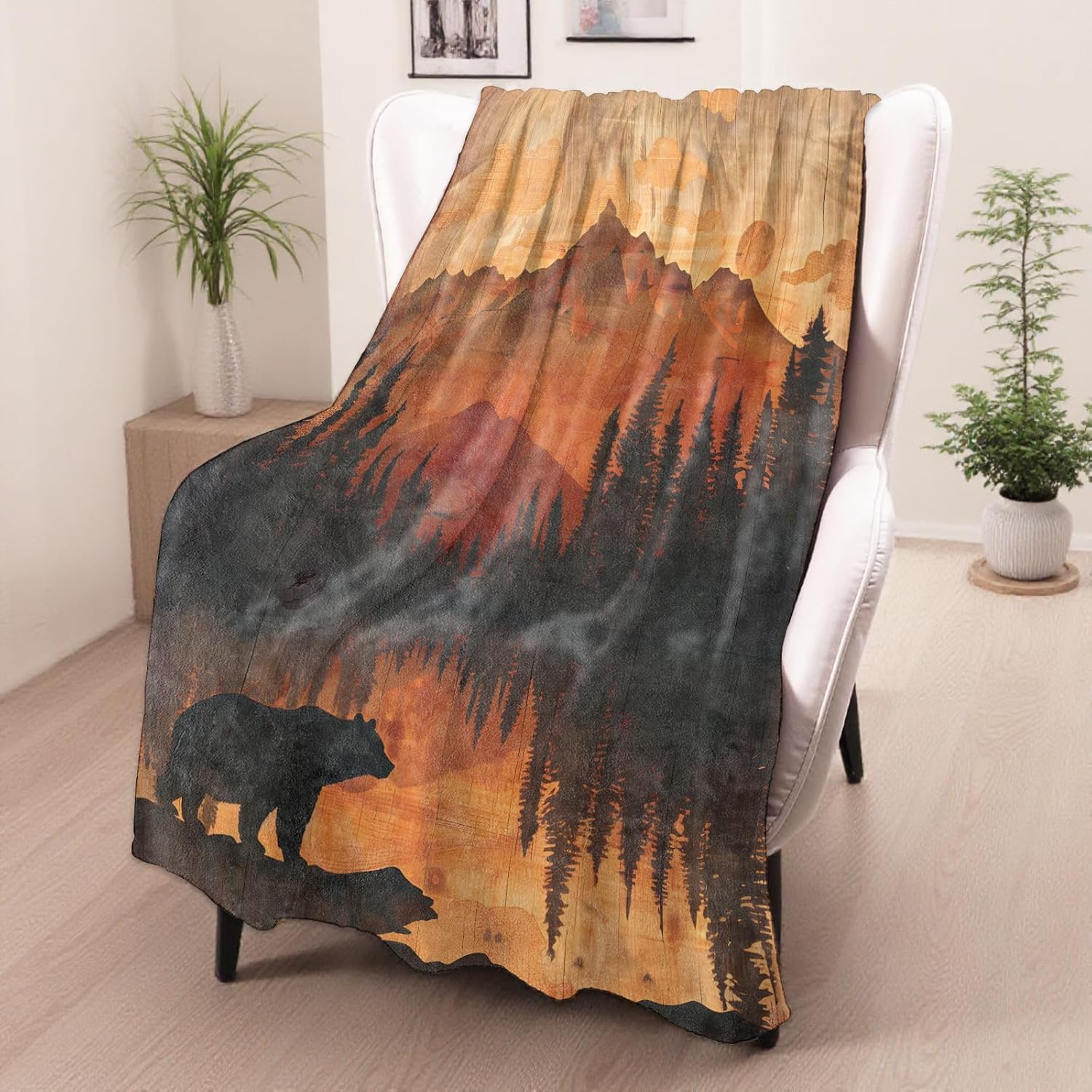 Mountain Bear Gifts, Forest Wildlife Bear Theme Blanket for Adults Women Kids, 50x60 in, Cozy Fuzzy Warm Soft Throw Blankets for Bedroom, Camping, Couch, Decor - Image 2