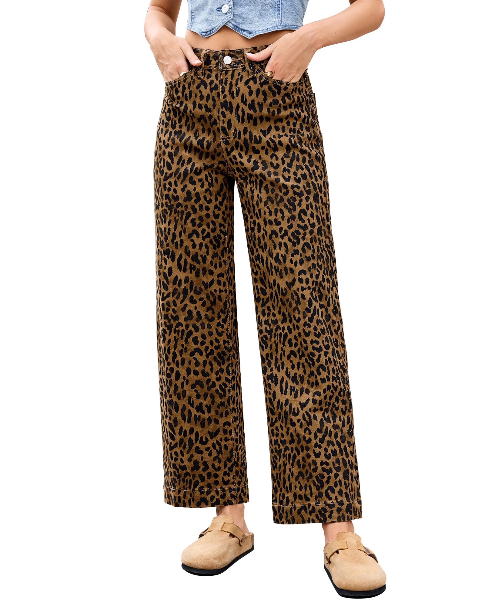 LookbookStore Wide Leg Jeans Cheetah Leopard