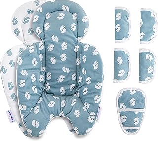 GREATALE Infant Insert Compatible with The Latest Version of 4moms RockaRoo and MamaRoo,Reversible Newborn Insert,Baby Insert with Head and Body Support (Insert(Morandi Grey) + 5 Pcs Strap Pad)