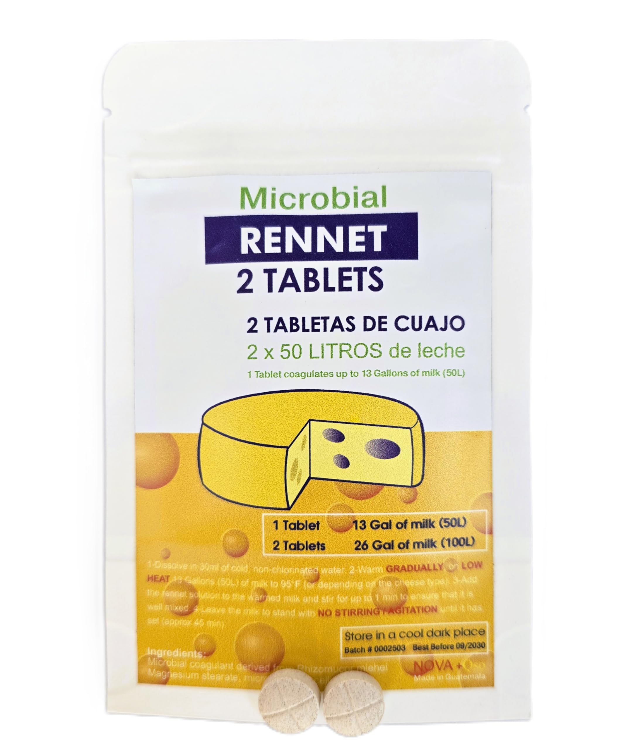 2 x Cuajo Titanium® Rennet Tablets for Any Type of Cheese 2 Tablets for 100L of Milk
