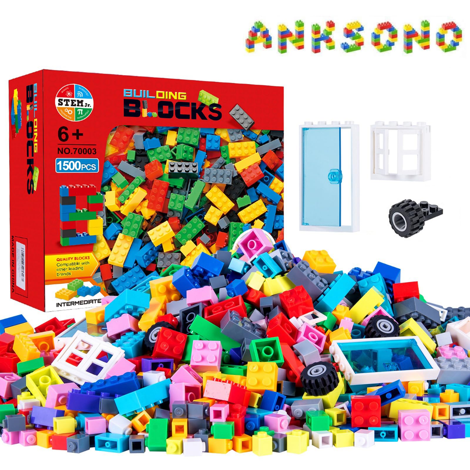 1500 Pieces Building Bricks for Kids, Classic Building Bulk Blocks | Classic Bricks Set with Doors, Windows, Wheels, Tires, Axles, Compatible with All Major Brands, Gifts for Boys Girls