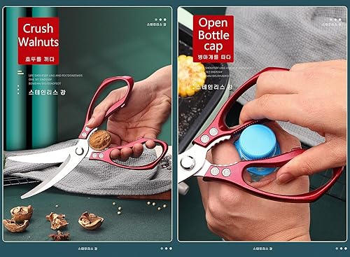 Miniatura 4 de Jasni Tijeras de cocina potentes con patrón de pescado, profesionales, resistentes, multiusos, bonitos, color arcoíris, revestimiento de titanio,