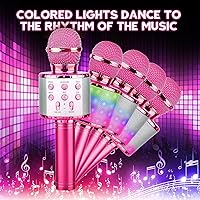 Vista 2 de BlueFire - Micrófono inalámbrico 4 en 1 para karaoke con luces LED, micrófono portátil para niños, grandes regalos y juguetes para niñas, niños
