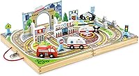 Vista 1 de Melissa & Doug Ciudad de mesa de madera desmontable de 18 piezas, 4 vehículos de rescate, piezas de juego, puente