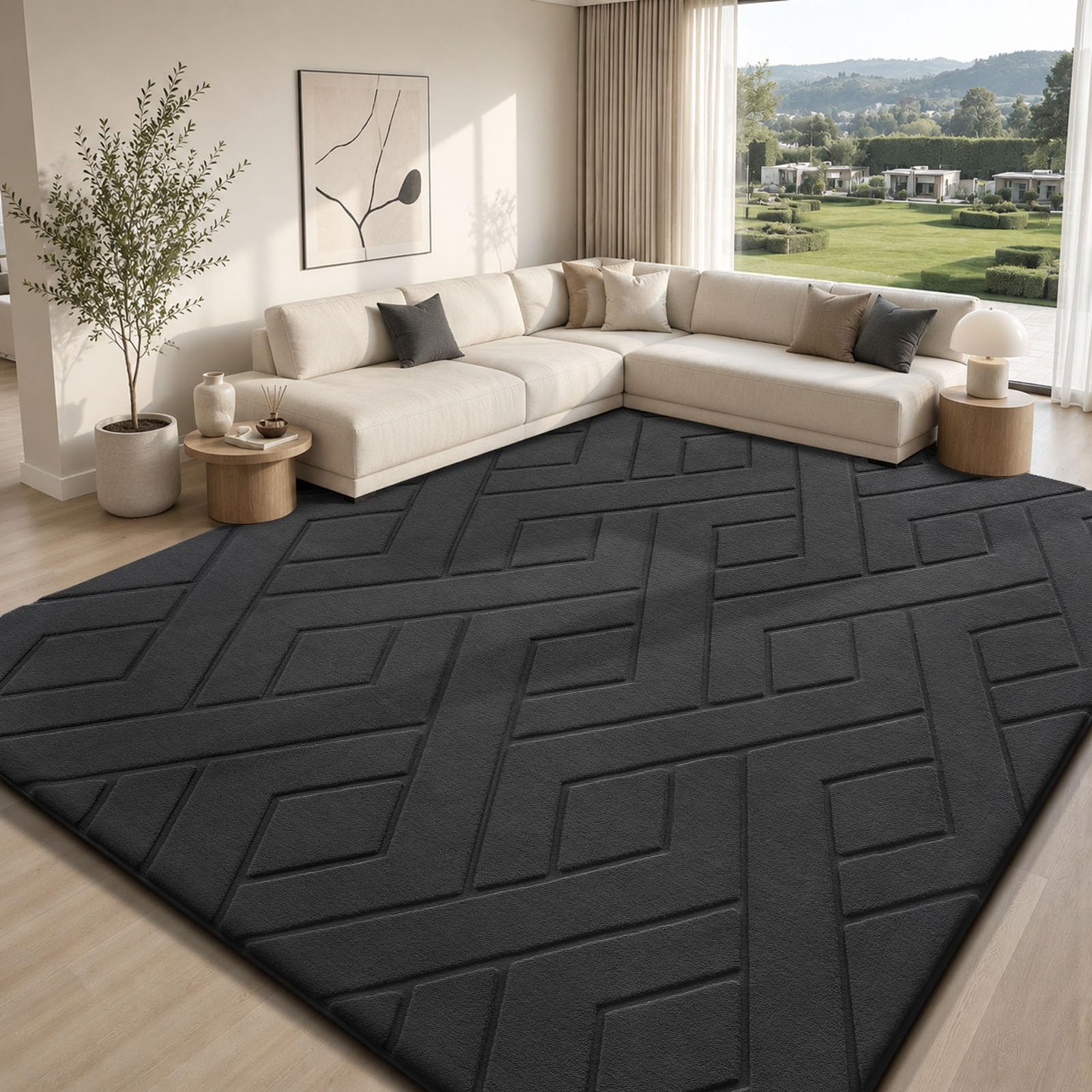 Sour Lemon Rugs Living Room 120x160cm, Grey Shaggy Area Rugs for Bedroom