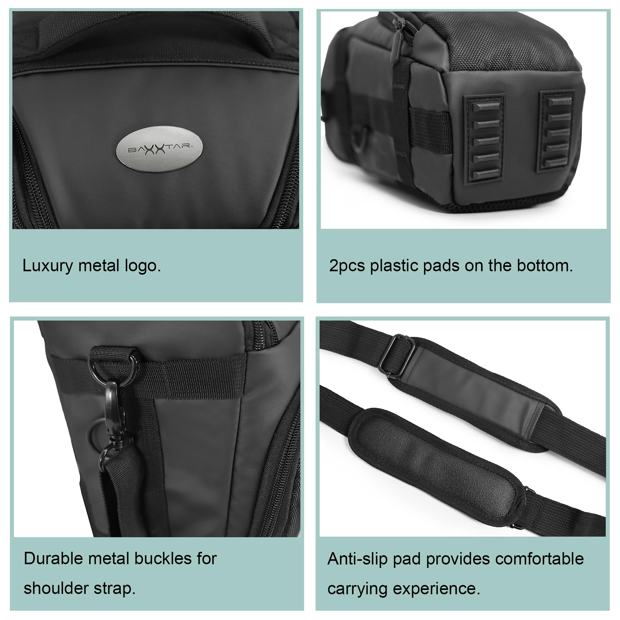 Baxxtar PRO NOVO II Borsa fotografica per reflex DSLR con obiettivo – 26 cm di altezza interna, anche per Nikon P1000/P1100 – con tracolla, cintura ventrale e parapioggia – nera