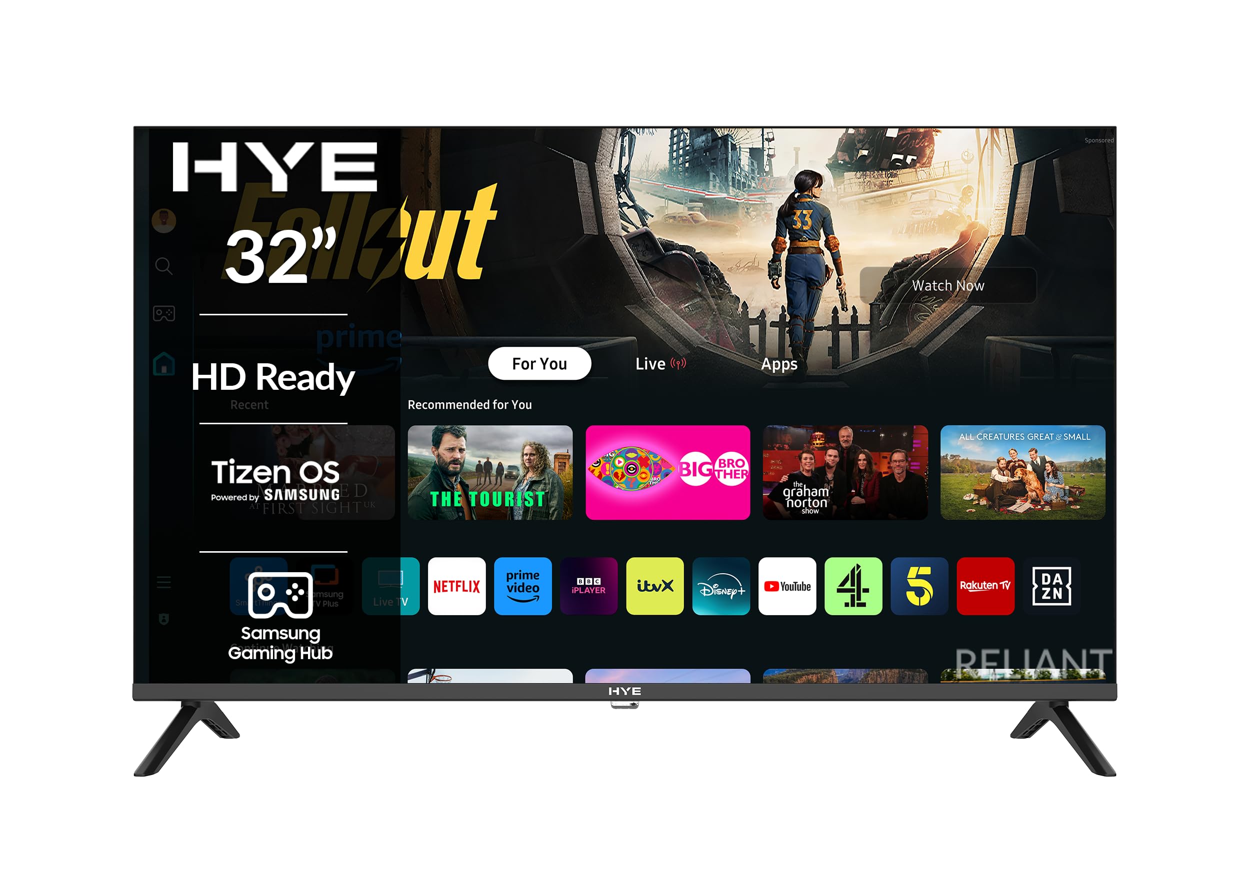 32 inch Smart TV with HD Ready display, frameless design, WiFi, Bluetooth, Samsung Tizen OS, Gaming Hub, TV streaming apps & HDMI connectivity – 32HDS1008