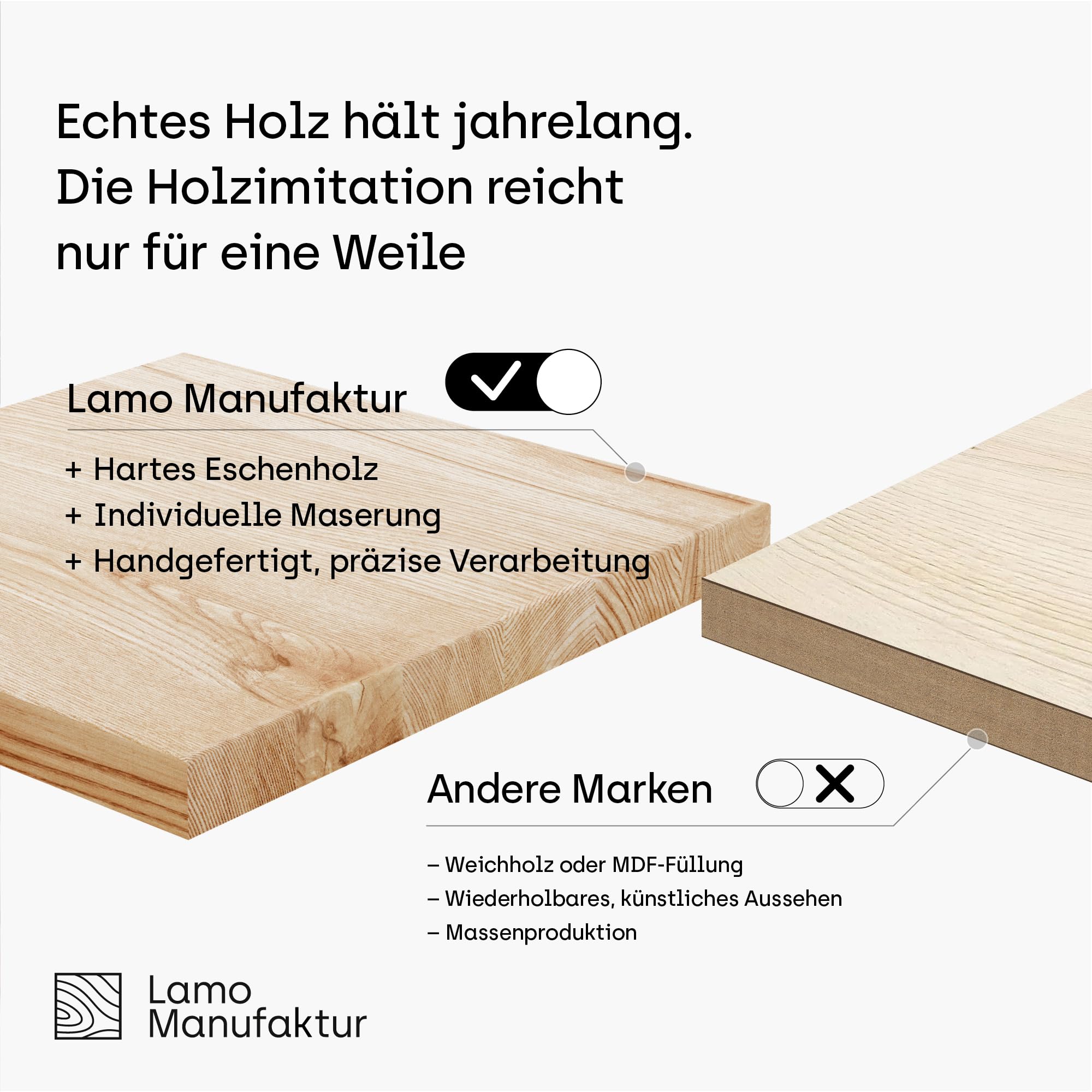 LAMO Manufaktur Holzplatte rund 50 cm aus Naturholz | Tischplatte für Couchtisch, Kaffeetisch, Nachttisch | Stärke: 28 mm | Farbe: Dunkel