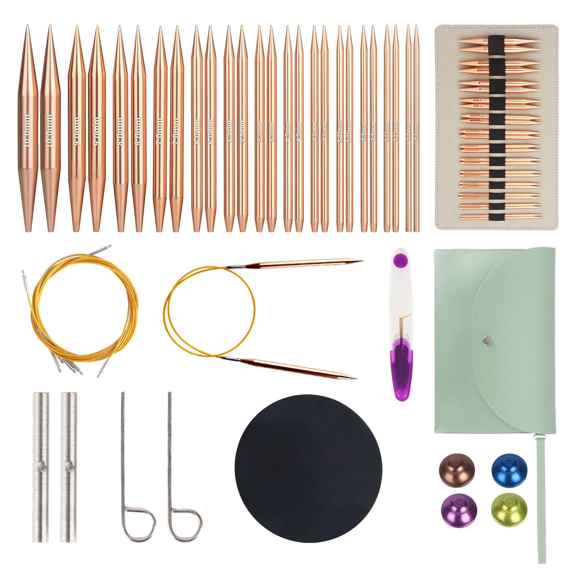 Set di Ferri Circolari Intercambiabili in Alluminio, 13 Paia di Ferri da Maglia 3-10 mm con 4 Cavi Regolabili 40-100 cm, Custodia e Accessori Completi per Principianti e Appassionati