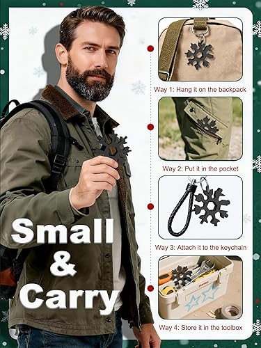 Miniatura 5 de Multiherramienta 18 en 1 de copo de nieve  Acero inoxidable con abridor de botellas y llave, herramienta compacta EDC para camping, pesca,