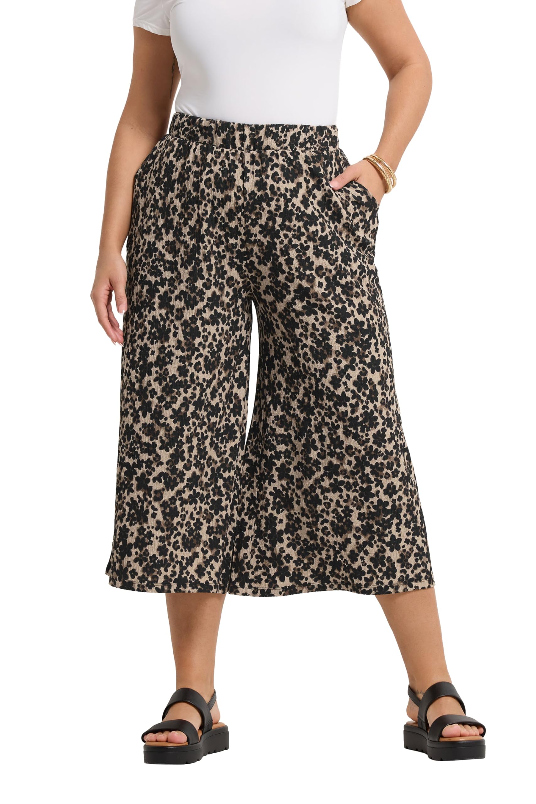 Yours Women's Multicolor Leopard Print Culottes | Size: 22/24