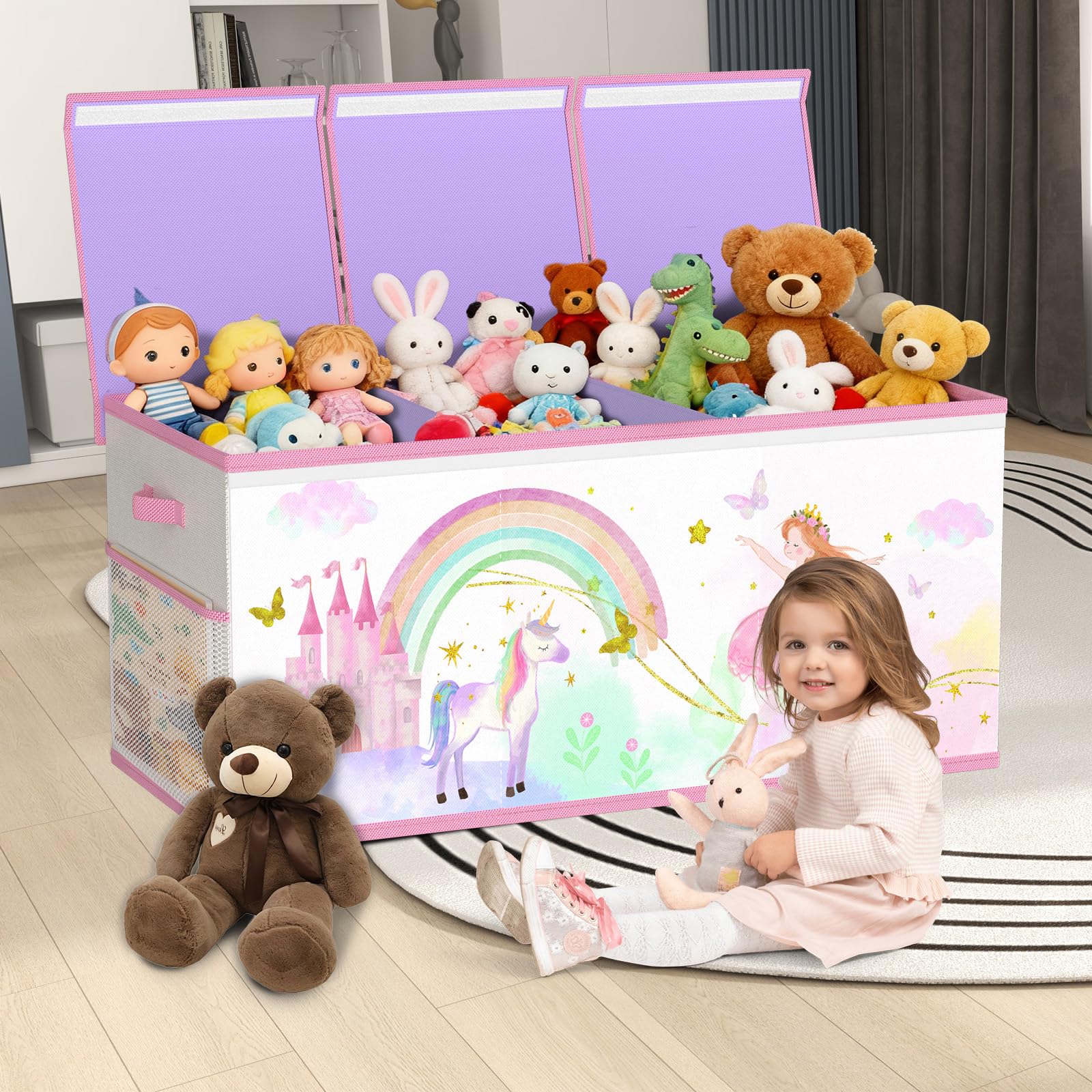 Caja de almacenamiento de juguetes extra grande para niñas y niños, organizador plegable de juguetes para niños, contenedor de juguetes con tapa para ropa, manta, guardería, sala de juegos, dormitorio